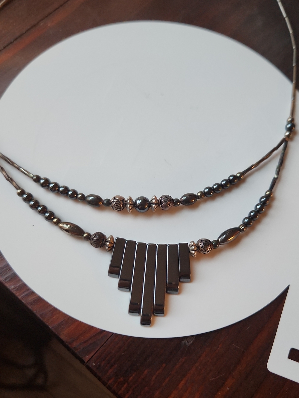 Elegant Hematite Bar Pendant Layered Necklace - Women's Jewelry